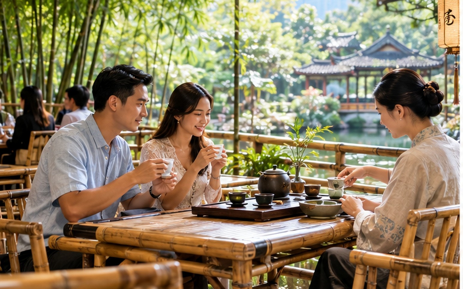 Illustrative Chinese tea and wellness setting